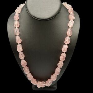 Vintage Chinese Export Rose Quartz Bead Necklace